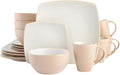 Square Stoneware 16 Piece Dinnerware Set Sand Dinner Plates and Dishes Table Ware Home Dining Plate