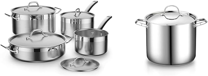 Cooks Standard Stainless Steel Kitchen Cookware Set Stockpot &amp Saucepans with Lids Professional Grade Pots and Pans 8 &amp 12 Quart