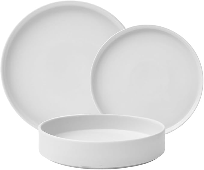 222 Fifth 12 Pieces Porcelain Dinnerware Set for 4 Elegant White Plates and Bowls Sets Ceramic Dishes Chip Resistant Kitchen and Dining Dish Set for Everyday Use Microwave &amp Dishwasher Safe K