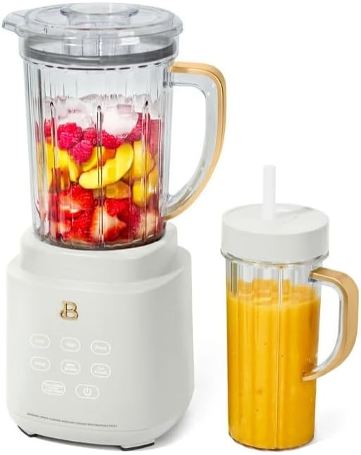 Beauti Power Exact Blender System with 700 W Motor 50oz Tritan Jar 20oz Single-Serve Cup No Drippy Sippy Lid 3 Speeds &amp 4 Pre-sets Dishwasher-Safe Parts Travel Cup Included color White Icin
