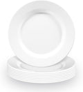 10IN White Anti-Shatter Dinner Plate Set Indoor/Outdoor Fruit/Dessert/Salad Plate Anti-Shatter Dinnerware Set Lead-Free Microwave Safe Dishwasher Safe - 8PCS(Shallow Dish)