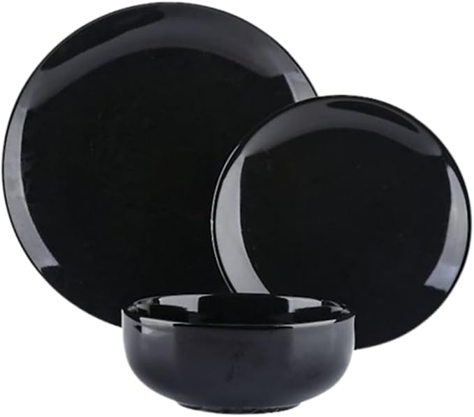 Stoneware Dinnerware Set 12 Pieces - Cream (Black)