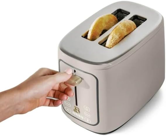 Beauti 2 Slices Toaster with Touch Activated Display 900 W Bagel/Frozen/Reheat Presets Wide Slots Easy Cleaning (Porcini Taupe)