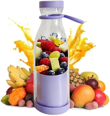 Portable Electric Juicer Bottle | Mini Blender for Fresh Juice Smoothies | Personal Blender with 6 Blades | Wireless Rechargeable Travel Blender Milkshakes Juicer for Home Sports Outdoors (Blue)