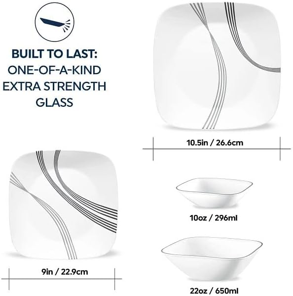Corelle Urban Arc 16pc Service for 4 Dinnerware Set 8 Plates Bowls Chip &amp Break Resistant Dinner and Corelleware White