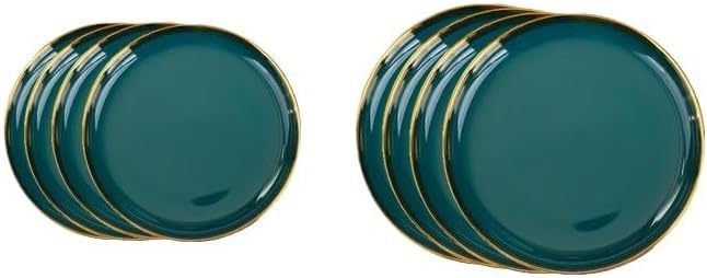 Dinner Sets Gilt Rim Green Ceramic Plate Steak Food Plates Bowls Ins Dinner Dish Luxurious Porcelain Dinnerware Set For Family Hotel(8pcs)