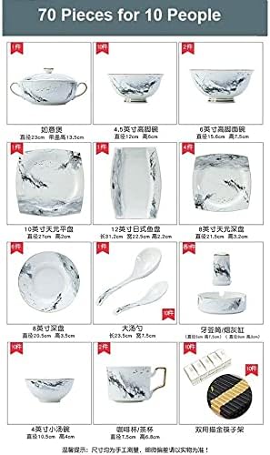 38/70 Pieces Chinese Dinnerware Set Ceramic Marble Effect Tableware Gift Service For 6-10 People