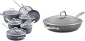 Anolon Accolade Forged Hard Anodized Cookware Pots and Pans Set 12 Piece - Moonstone Gray &amp Accolade Forged Hard Anodized Deep Frying Pan/Skillet with Helper Handle and Lid12 Inch - Moonstone Gr
