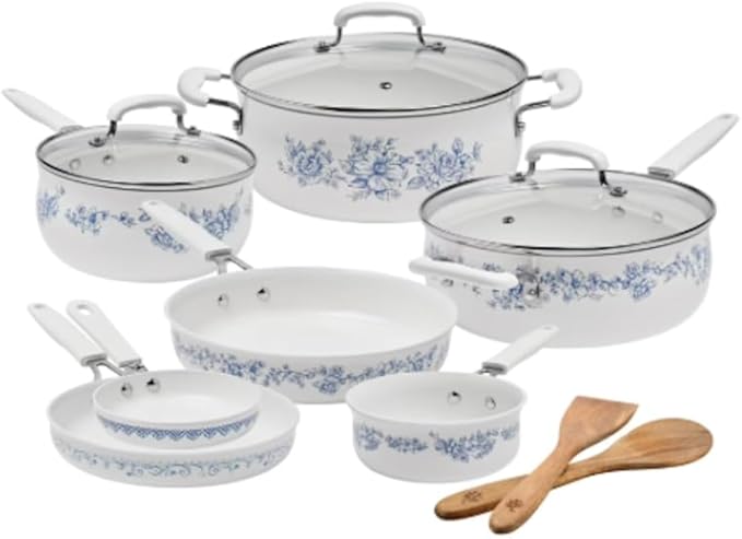 Agatha 12-Piece Aluminum &amp Ceramic Classic Cookware Set Blue