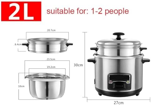 Rice Cooker and Steamer with Keep Warm Function 304 Stainless Steel Liner Includes Spatula and Measuring Cup for 1-11 People(2L)