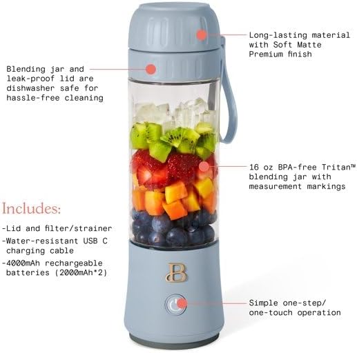 B.eautiful Portable to-Go Blender 2.0 70 W 16 oz Cornflower Blue (19408)