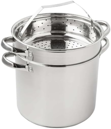 4-Piece Stainless Steel Cookware Set with Stock Pot Strainer Steamer &amp Glass Lid Anti-Scald Handle for Parties &amp BBQ