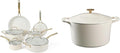 Martha Stewart Lockton Premium Nonstick PFA Free Ceramic Interior 10 Piece Heavy Gauge Enamel Aluminum Pots and Pans Cookware Set - Linen White w/Gold Handle &amp Gatwick 7 QT Enamel Cast Iron Dutch