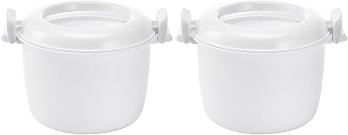 Hemoton Microwave Rice Cooker Rice :2pcs Round Microwave Food Container Microwaveable Rice Pasta Cooker Microwave Rice for Rice Chicken Pasta