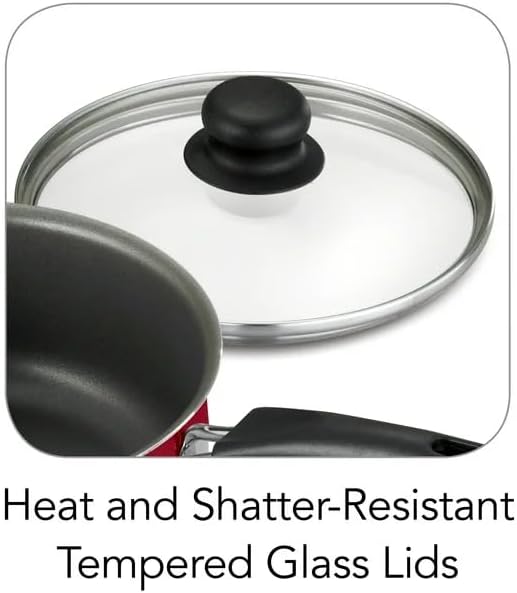 9-Piece Non-Stick Cookware Set - Red Kitchen Pots and Pans Set with Glass Lids Stay-Cool Handles for Gas Electric &amp Induction Stovetops