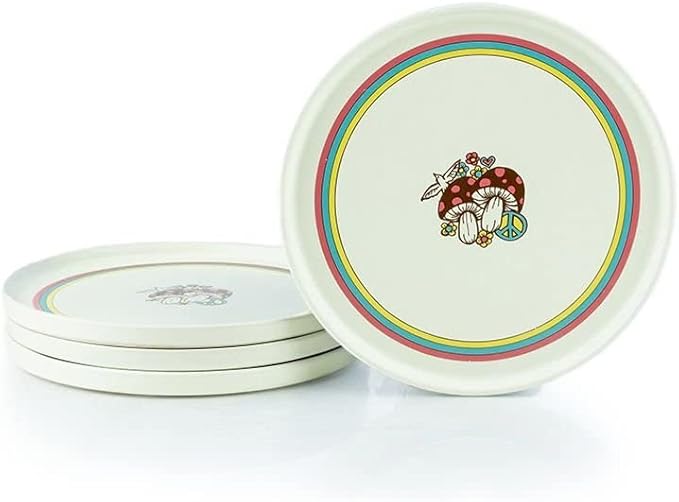 Everything Kitchens Modern Flat 16-Piece Dinnerware Set | Peace &amp Love (Lunch Plates (Set of 4)) Multicolor