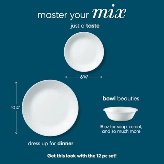 12 Piece Dinnerware Set Classic Embossed-floral Pattern Dinner Plates Soup cereal Bowls