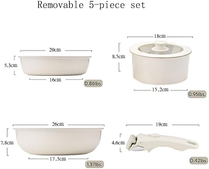 Easy to clean Removable 5piece Aluminum Non stick Cookware Set Frying Pan Kitchen supplies Kitchen