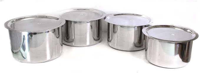 8 Piece Stainless Steel Cooking Pots Lids Set | Robust Construction | Versatile Lids | Space-Saving Storage | Ideal for Home and Professional Use