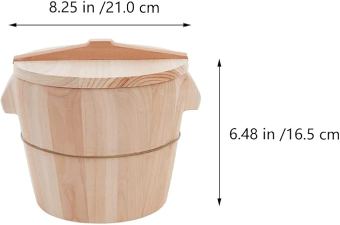 jojofuny Wooden Rice Steamer Bucket 8.26X6.49X6.49 Inch Natural Chinese Material Handmade Steamed Rice Barrel with Iron Handles Removable Bottom for Even Cooking and Easy Cleaning