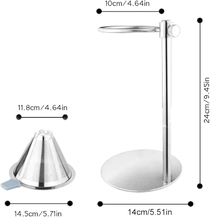 Stainless Steel Adjustable Pour Over Coffee Maker Adjustable Stand Double Layer Filter Freestanding Drip Cone Brewer and Stand Make Coffee Directly into Mug Cup or