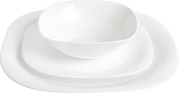 12 Piece White Tempered Opal Glass Dinnerware Set Service for 4 Chip Resistant Microwave &amp Dishwasher Safe
