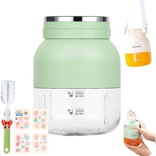 Blender Cup Juicer Cup for home Electric Juicer Mini Portable Blender Portable Automatic Sport Juicey Cups Dual-Use Water Bottle with Straw for Outdoor Sports with Strap (1PC Green)