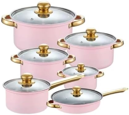 Saucepan SetKitchen Cookware Sets 6 Piece Cookware Set Frying Pan Milk Pan Soup Pot Saucepan Stainless Steel Kitchen Cooking Pot Set Cooking Set Cooking Pots (Pink One Size)