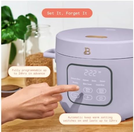 14-Cup Rice &amp Grain Cooker Touch-Activated Display 8 Presets Ceramic Nonstick Coating Steamer &amp Egg Tray Automatic Keep Warm Programmable 24 Hours (Lavender)