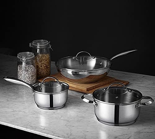 Non-Stick Cookware Set3-Piece Stainless Steel Pots and Pans with Glass Lid for Home Restaurant