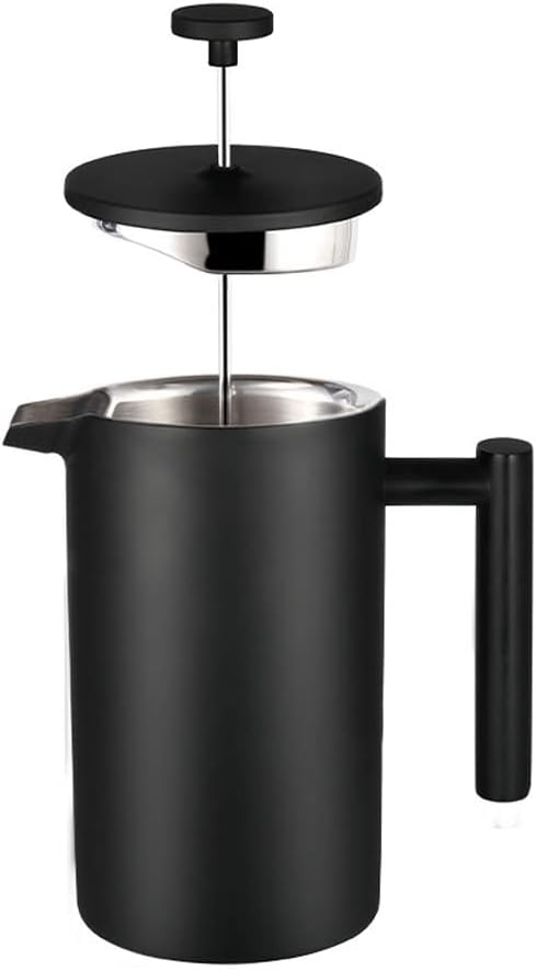 French Press Coffee Maker Double-Wall Insulated Stainless Steel 3 Level Filtration System French Press for Home and Office Black (Size : 0.35L)