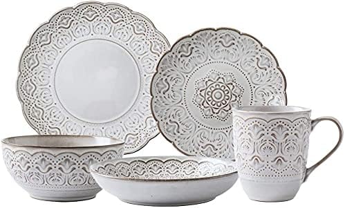 Dinnerware Sets - Luxury Gift Dishes Service Set 24 Pieces Retro Style Porcelain Dinnerware Set | Relief Cereals Bowl &amp Mug &amp Plate for Wedding Gifts and Family Gathering