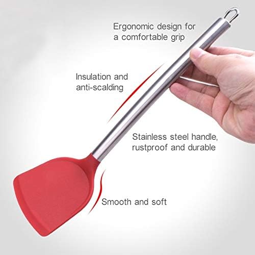 Kn605 Stainless Steel Handle Silicone Slice High Temperature Resistance Cooking Slice(Black) Cookware Set Cookware Picnic Boiler Cookware (Color : Red)