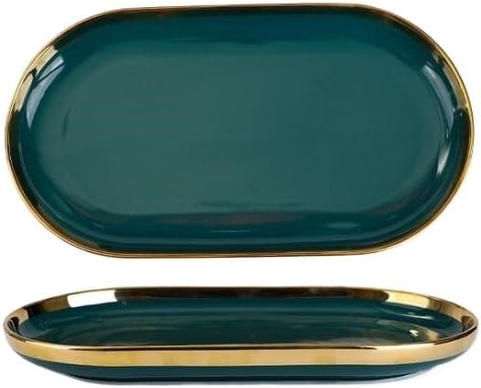 Dinner Sets Gilt Rim Green Ceramic Plate Steak Food Plates Bowls Ins Dinner Dish Luxurious Porcelain Dinnerware Set For Family Hotel(12 inch plate 1pcs)