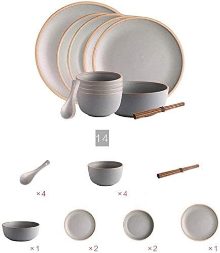 Dinnerware Sets Dish Set19-PiecessBone China Porcelain Tableware Set with Plates Bowls and DishCeramic Dinner Set for Home Kitchen (Beige 14)