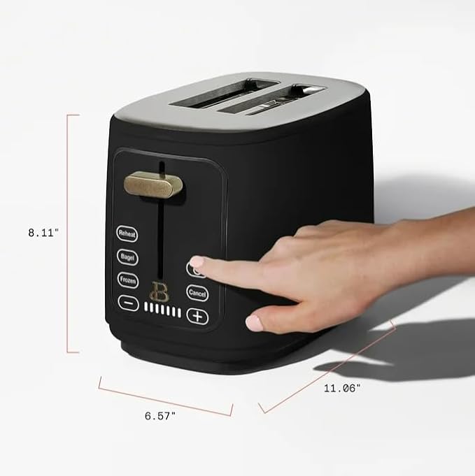 Beauti 2 Slices Toaster with Touch Activated Display 900 W Bagel/Frozen/Reheat Presets Wide Slots Easy Cleaning (Black)