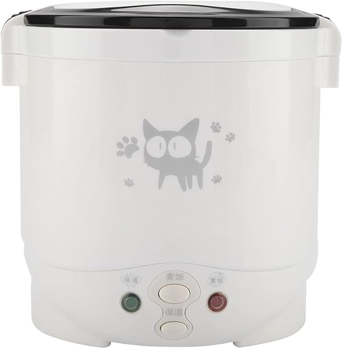 Estink Car Rice Cooker 1L Portable Rice Cooker for Car 12V 100W Electric Food Steamer Food Grade Material Double Safety Buckle Water Proof Surface and Non Stick Coating (White)
