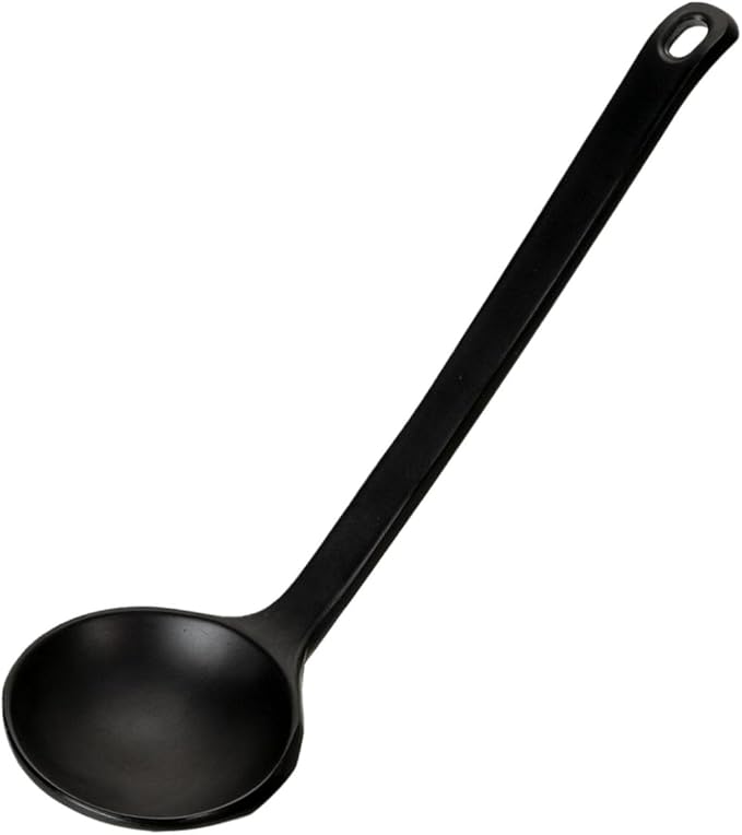 Ebros Gift Contemporary Ridged Matte Black Melamine Series Dinnerware Serveware Kitchenware Set Japanese Chinese Restaurant Supply (Pack Of 6 Stirring Mixing Serving Ladle Spoon 8.5L)