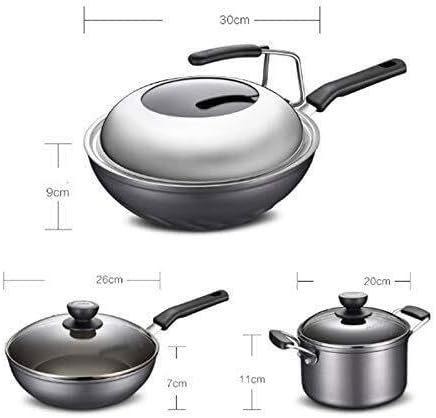 3-Piece Non-Stick Aluminum Alloy Cookware Set with 30cm Wok 26cm Frying Pan &amp 20cm Soup Pot Visible Lids