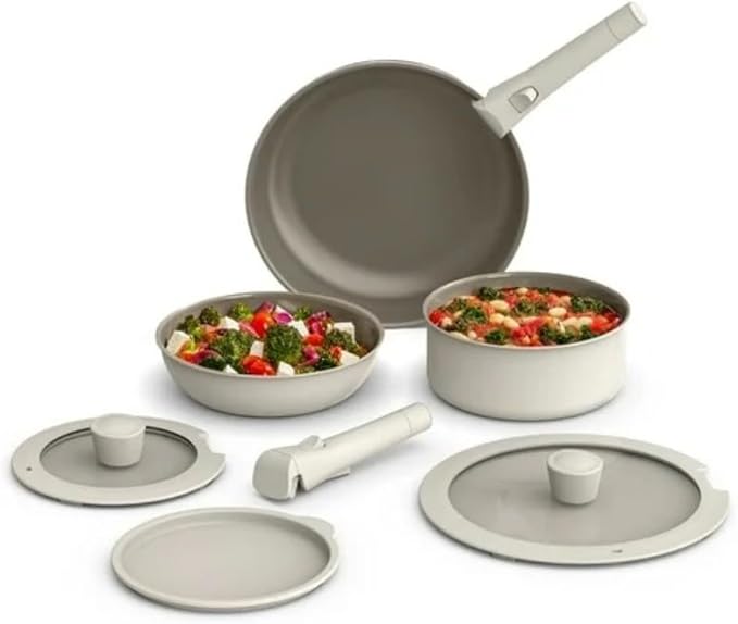 8-Piece Piece Ceramic Nonstick Cookware Set with Removable Handles