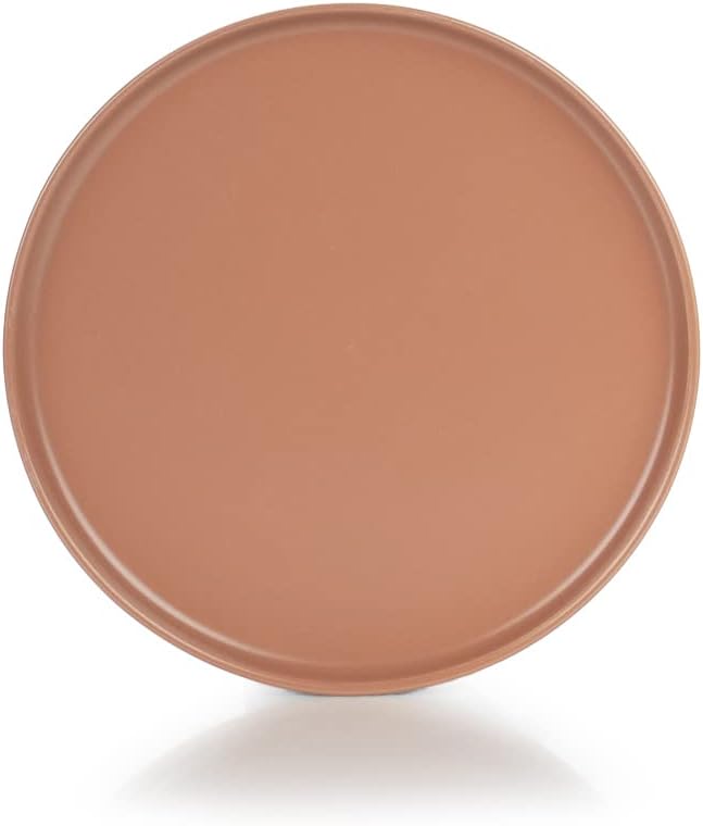 Everything Kitchens Modern Flat Dinnerware Collection (Brown Terracotta &amp Soft Pink 12-Piece Lunch Plate Set)