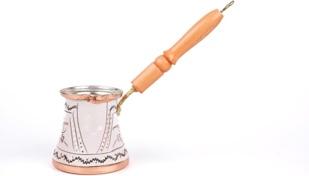 Copper Turkish Coffee Pot Cezve Set Erzincan Handcrafted Design for 5 People Traditional Coffee Maker White Color One Piece - White One Size