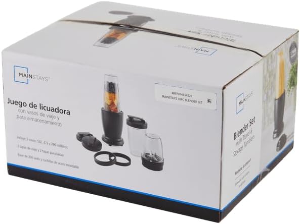 10-Piece Blender Set Black 300W With 3 Jars (10oz 16oz 18oz) 2 Drinking Lids Multi-Functional Compact And Powerful Blender Set