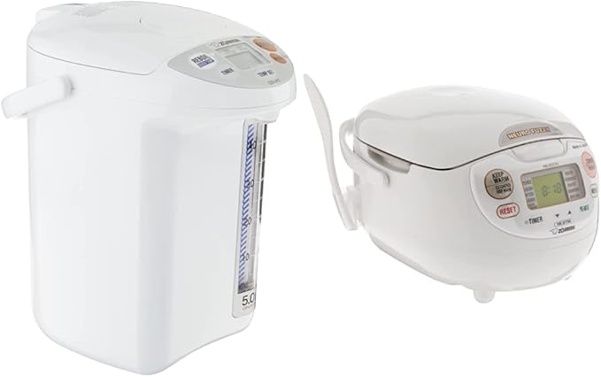 Zojirushi Micom Water Boiler and Warmer 169 oz/5.0 L White &amp NS-ZCC10 Neuro Fuzzy Rice Cooker 5.5-Cup White