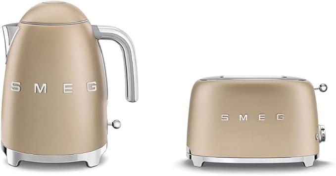 Smeg Electric Kettle Matte Champagne &amp 2-Slice Toaster Matte Champagne