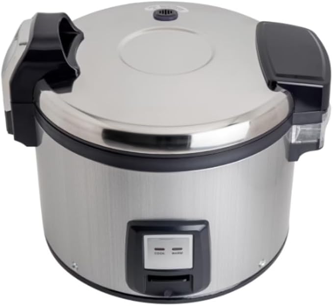 TrueCraftware- 30 Cup Electric Rice Warmer Stainless Steel Hinged Lid Non-Stick Aluminum Inner Pot with Plastic White Rice Spoon - Makes Soups Stews Grains Hot Cereals Commercial Rice Cooker Warmer