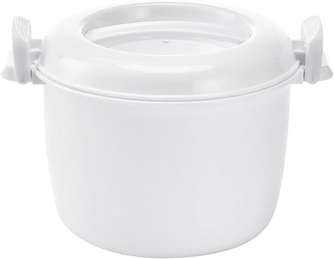 Microwave Rice Cooker Steamer Round Microwave Food Container for Vegetables Safe as Mixing and Serving Bowls Micro Rice Pasta Cooker - Dishwasher Safe | 1.8 Liter/7.5 Cup