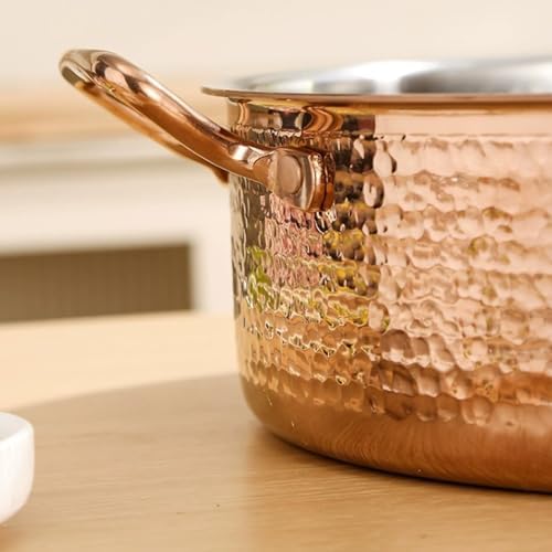 Premium Handmade Copper Cooking Pot - Thick Hammered Pure Copper Cookware Elegant &amp Durable Kitchen Essential Perfect Size for Cooking Enthusiasts &amp Chefs