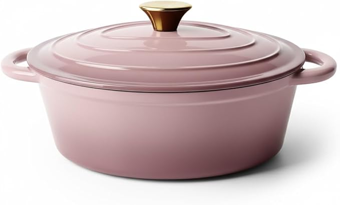Vintage Style Oval Dutch Oven for Bread Baking 4.5 Quart Non Stick Enameled Cast Iron Dutch Oven Pot with Lid Oven Safe Oval Casserole with Lid up to 500°F for Baking Braising Stews Roasting Pin