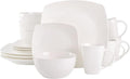 Modern Matte Glaze Square Dinnerware Set - 16 Piece Stoneware Service for 4 Dishwasher &amp Microwave Safe Teal Finish (White)